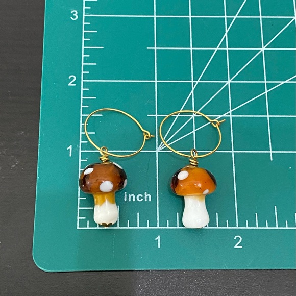 Handmade Mushroom Lampwork Beads Drop Earrings - Picture 6 of 8